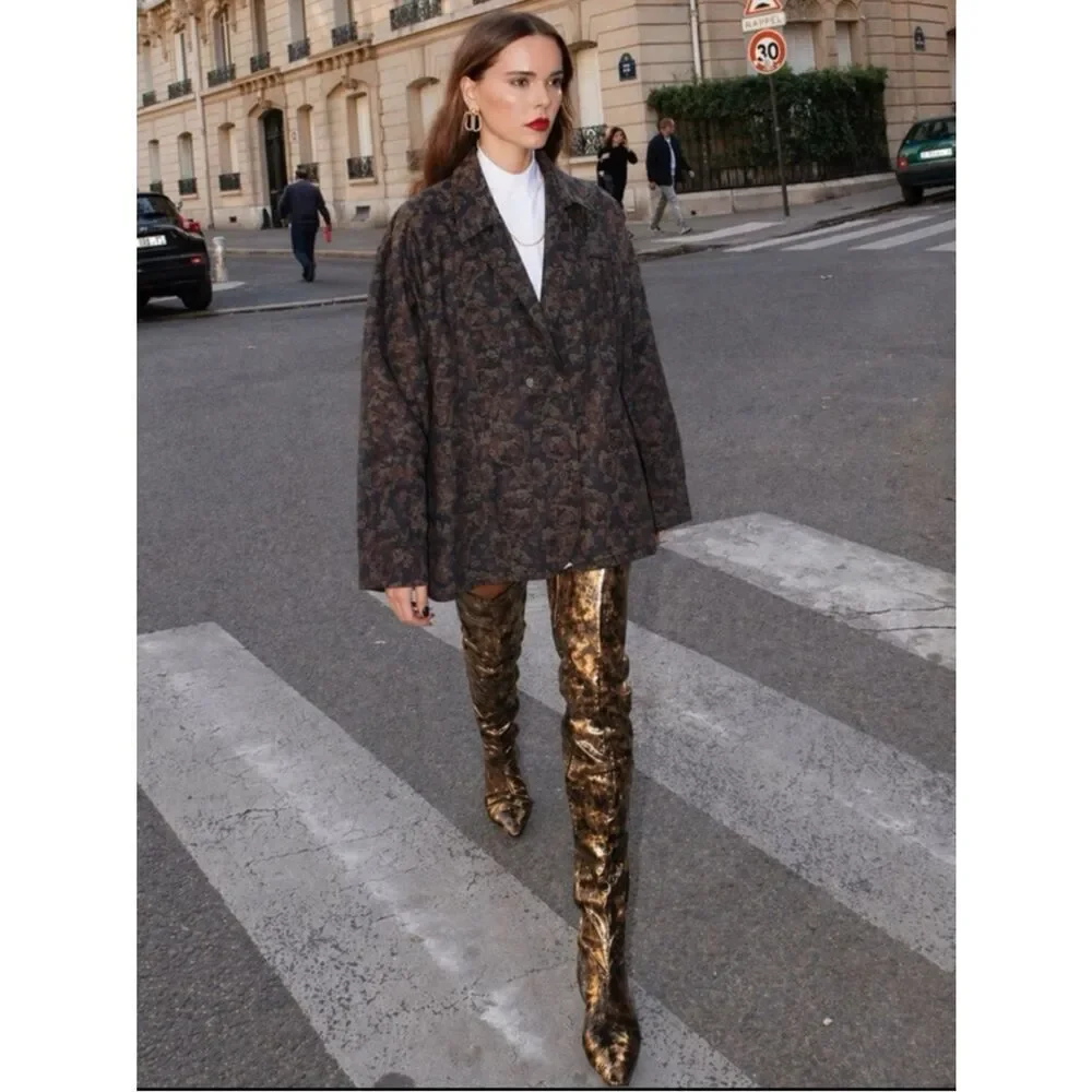 Vintage 70’s Dior Oversized Floral Blazer in Jacquard Brown Size 10